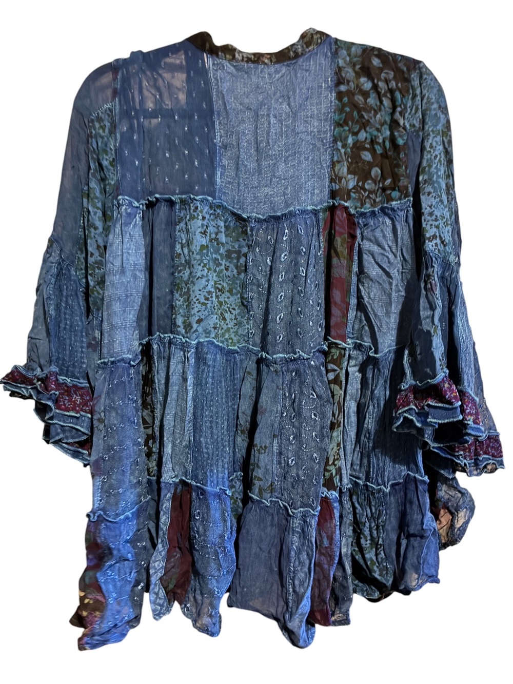 Young Threads Blue Patchwork Boho Ruffle Top – Large - Picture 4 of 4